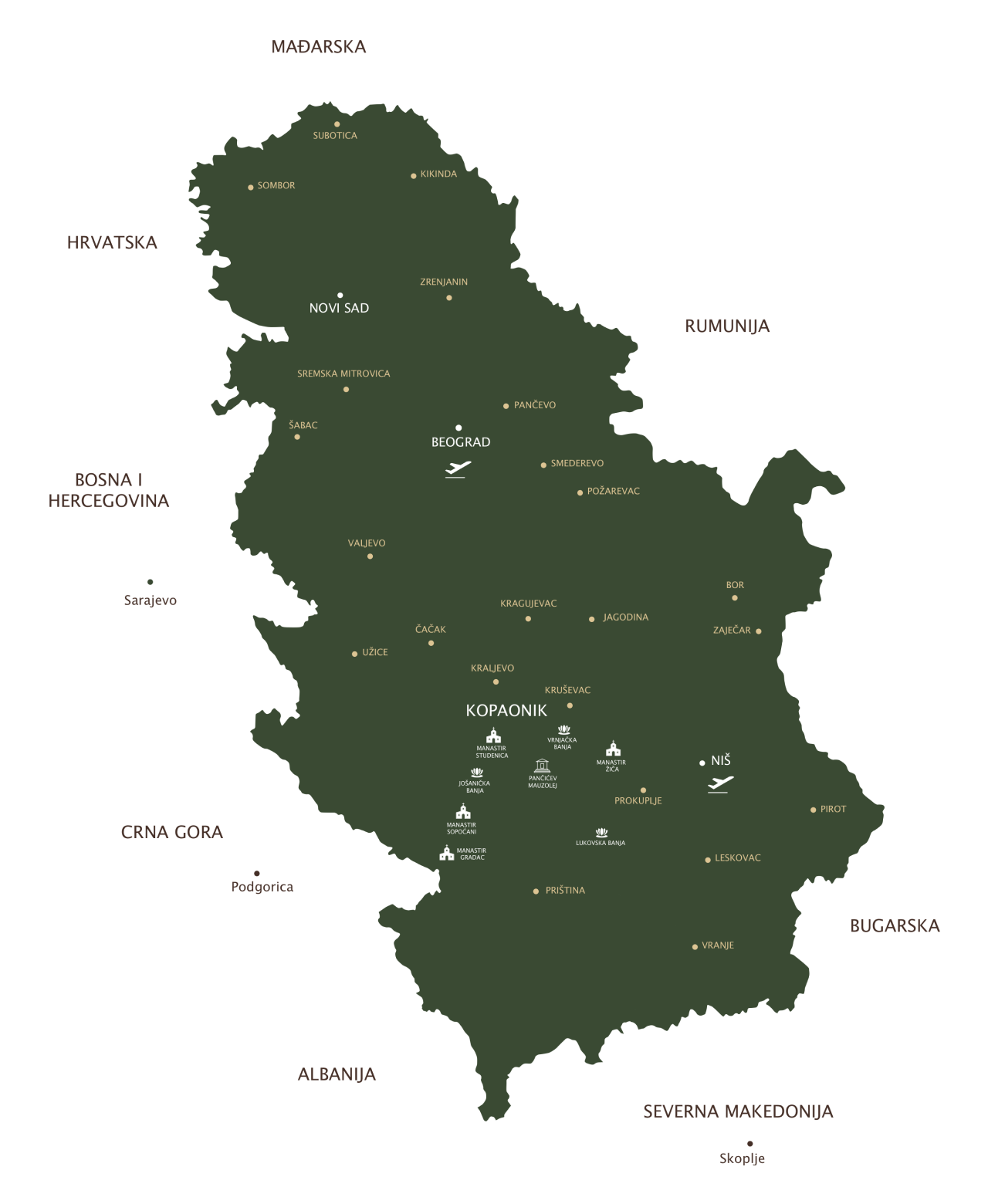 Mapa srbije sa Kopaonikom Mapa srbije sa Kopaonikom